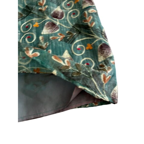 CYNTHIA ROWLEY Vintage Green Embroidered Silk Blend Skirt Size 8 - Picture 7 of 11